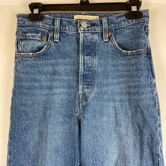 Levi's Ribcage Crop Boot Jeans 26 Blue Button Fly - Picture 2 of 12